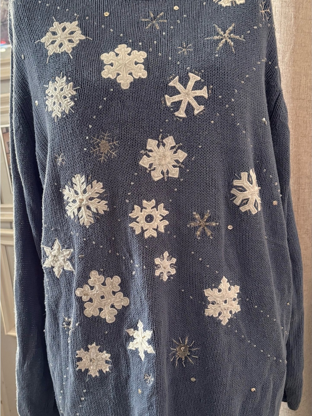 Holiday Editions Blue Snowflake Embellished Holiday Sweater L
